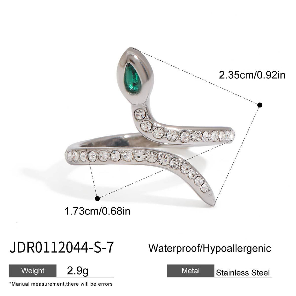 Wholesale Gold-Tone Stainless Steel Green Accent Open Ring Collection - dimensions view