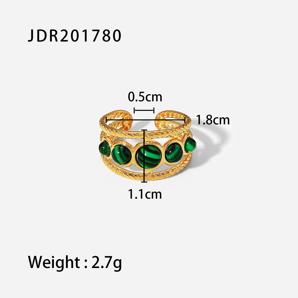 Green stone ring face width and band measurements