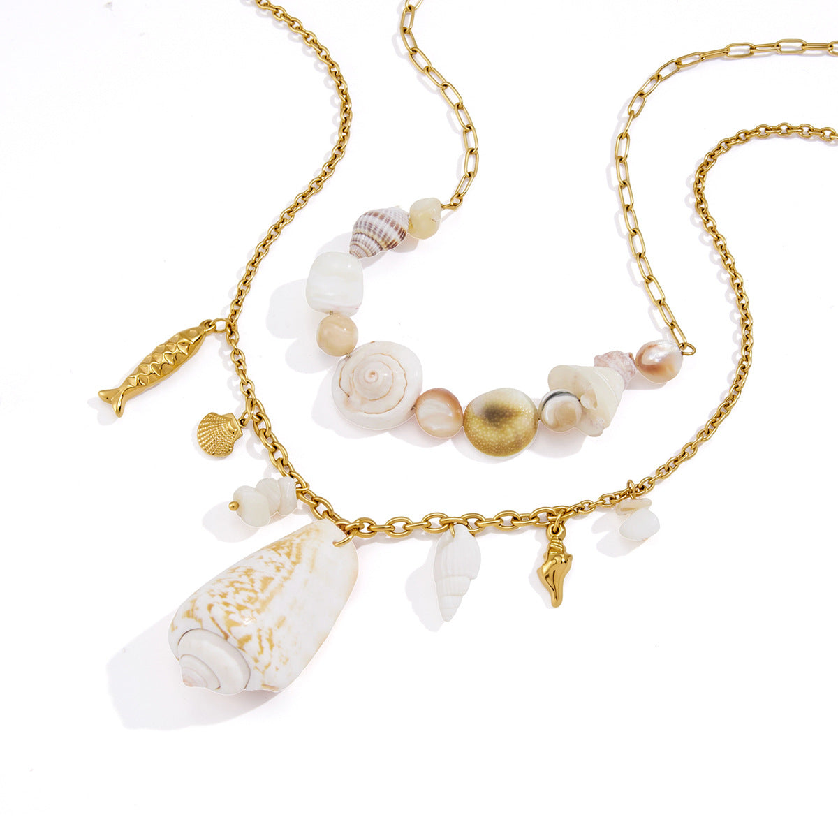 Two coastal necklace options on white background