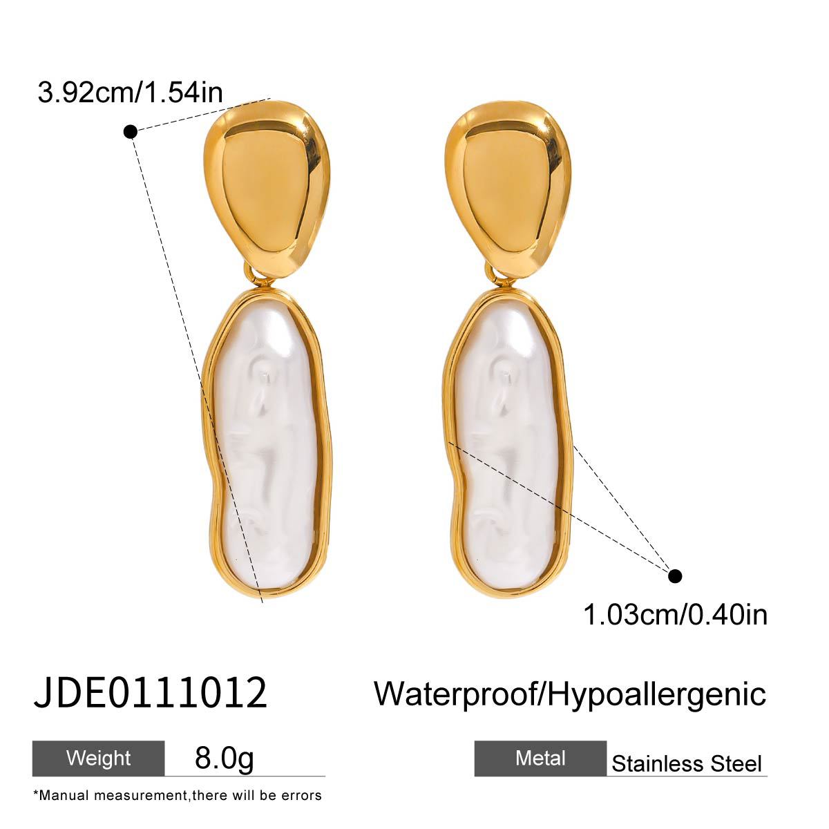 Gold-Tone Baroque Pearl-Look Stainless Steel Drop Earrings — wholesale view 5