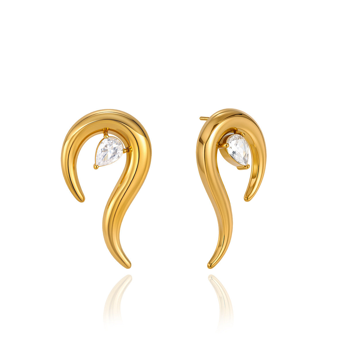 Front and angled views of suspended pear zirconia