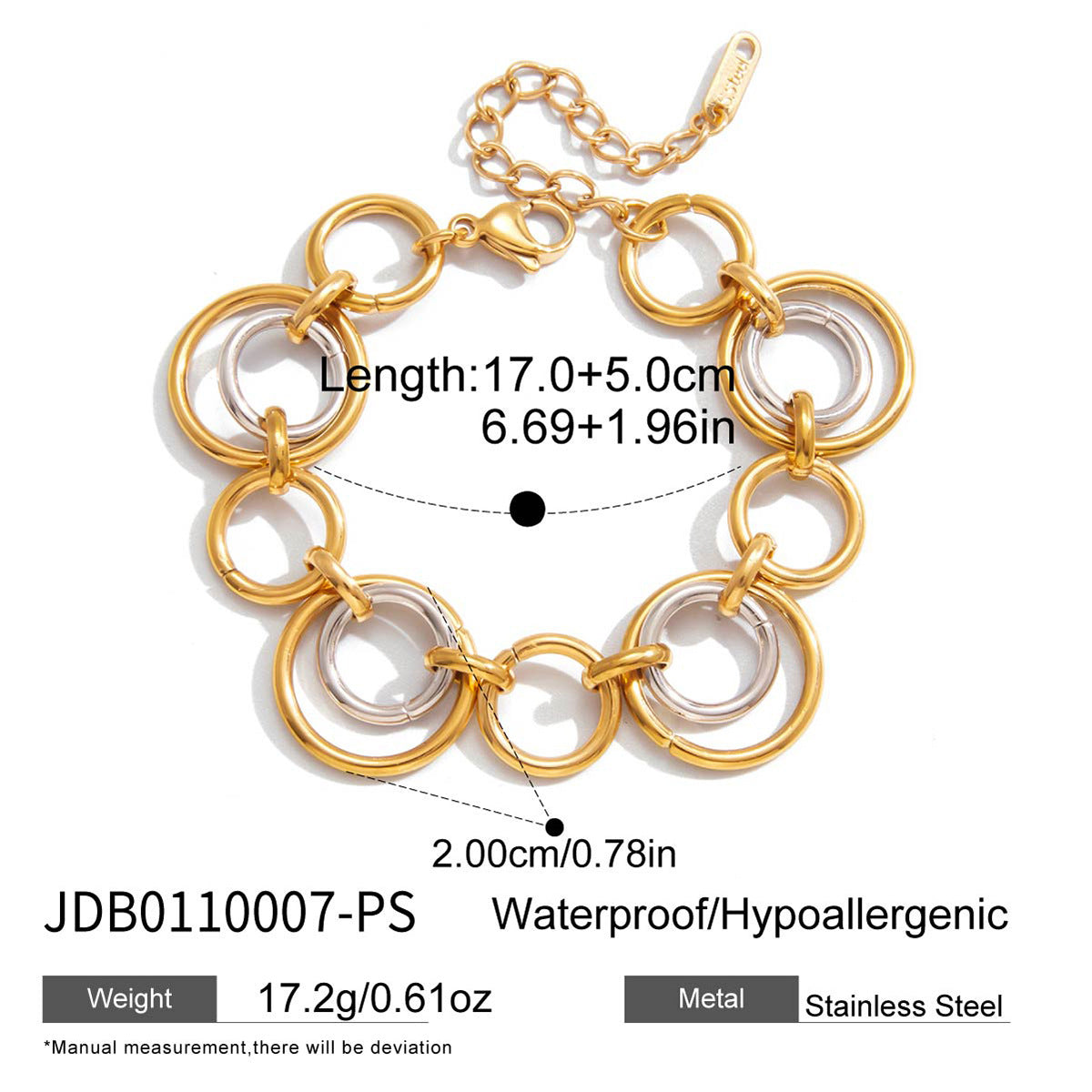 Two-Tone Circular Link Stainless Steel Bracelet variant reference