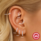 silver moissanite cartilage earrings showing 6 to 9 mm fit positions