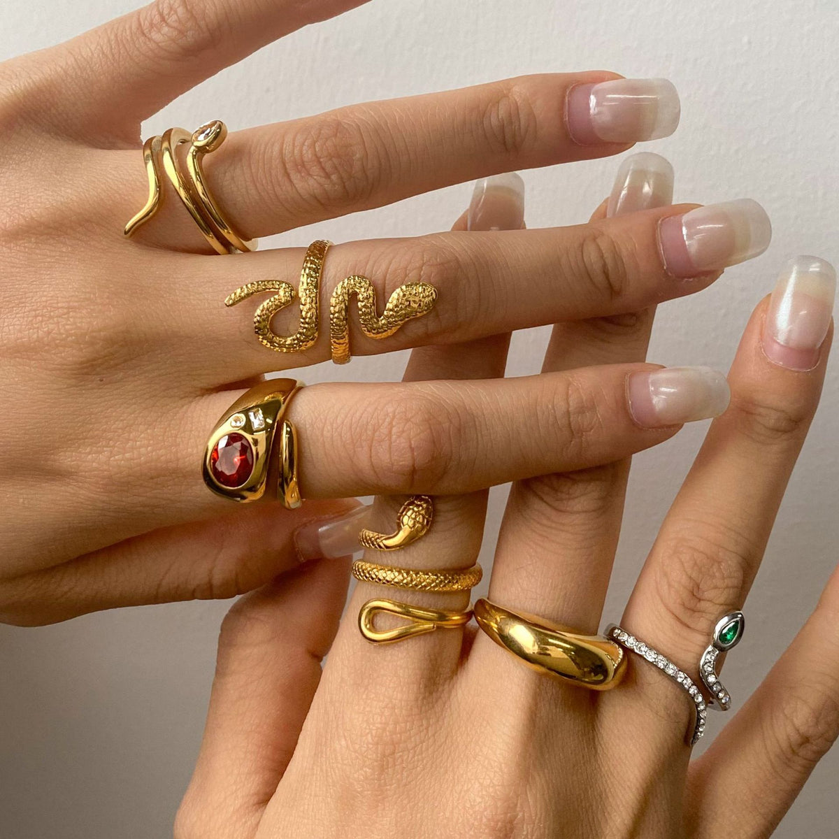 Stainless Steel Snake and Sculptural Ring Collection — first coiled snake ring option