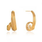 front and side views of open spiral hoop earrings