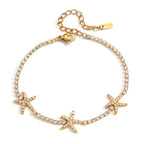 Full stainless steel starfish bracelet showing lobster clasp and extension chain