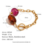 Brown oval and magenta round bead bracelet specification view