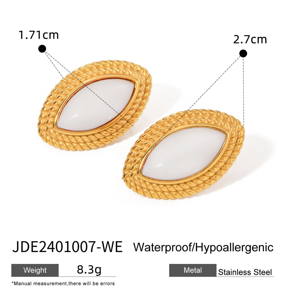 Gold-Tone Colored Cabochon Stainless Steel Statement Stud Earrings variant reference