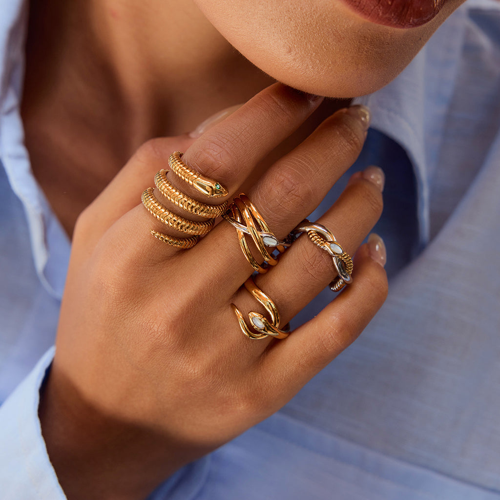 Gold-Tone Interlocking Stainless Steel Ring Set – flat-lay view