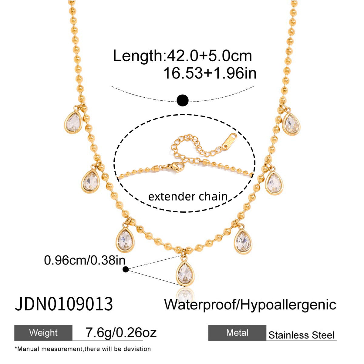 Teardrop-accent layering necklace measurement guide