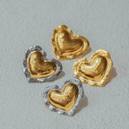 Stainless Steel Heart Stud Earrings and Charm Ring Collection — palm charm chain ring option