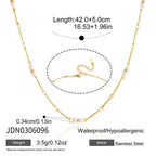 Bar-link chain with spaced white beads and dimensions