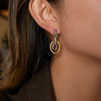 Two-Tone Interlocking Stainless Steel Drop Earrings styled product view