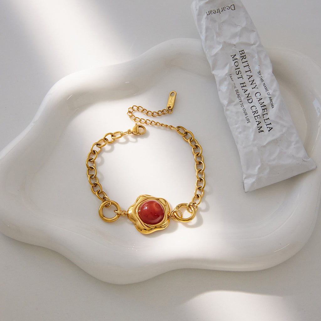 Gold-Tone Agate Cabochon Stainless Steel Statement Bracelet close-up product view