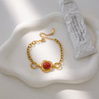 Gold-Tone Agate Cabochon Stainless Steel Statement Bracelet close-up product view