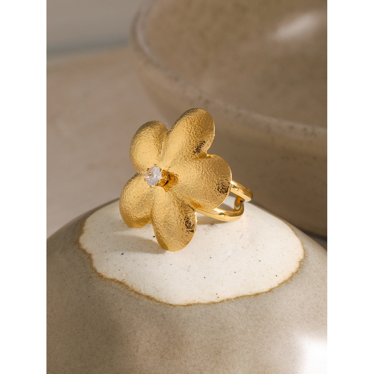 Gold Plated Clear Zirconia Floral Stud Earrings – product view 3