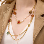 Gold-Tone Resin Bead Stainless Steel Necklace Collection styled product view