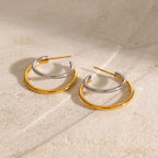 Two-Tone Open Stainless Steel Hoop Earrings – product view 3
