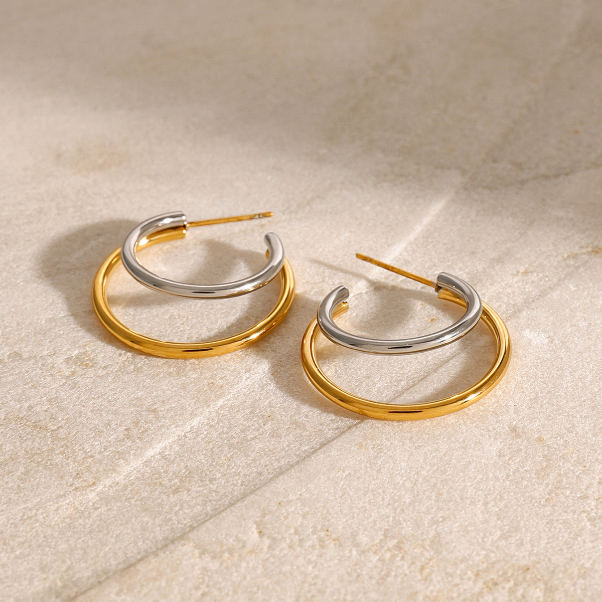 Two-Tone Open Stainless Steel Hoop Earrings – product view 3