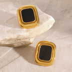 Gold-Tone Black Resin Square Stainless Steel Stud Earrings — wholesale view 2