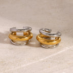 Two-Tone Sculptural Stainless Steel Clip-On Earrings on-model view