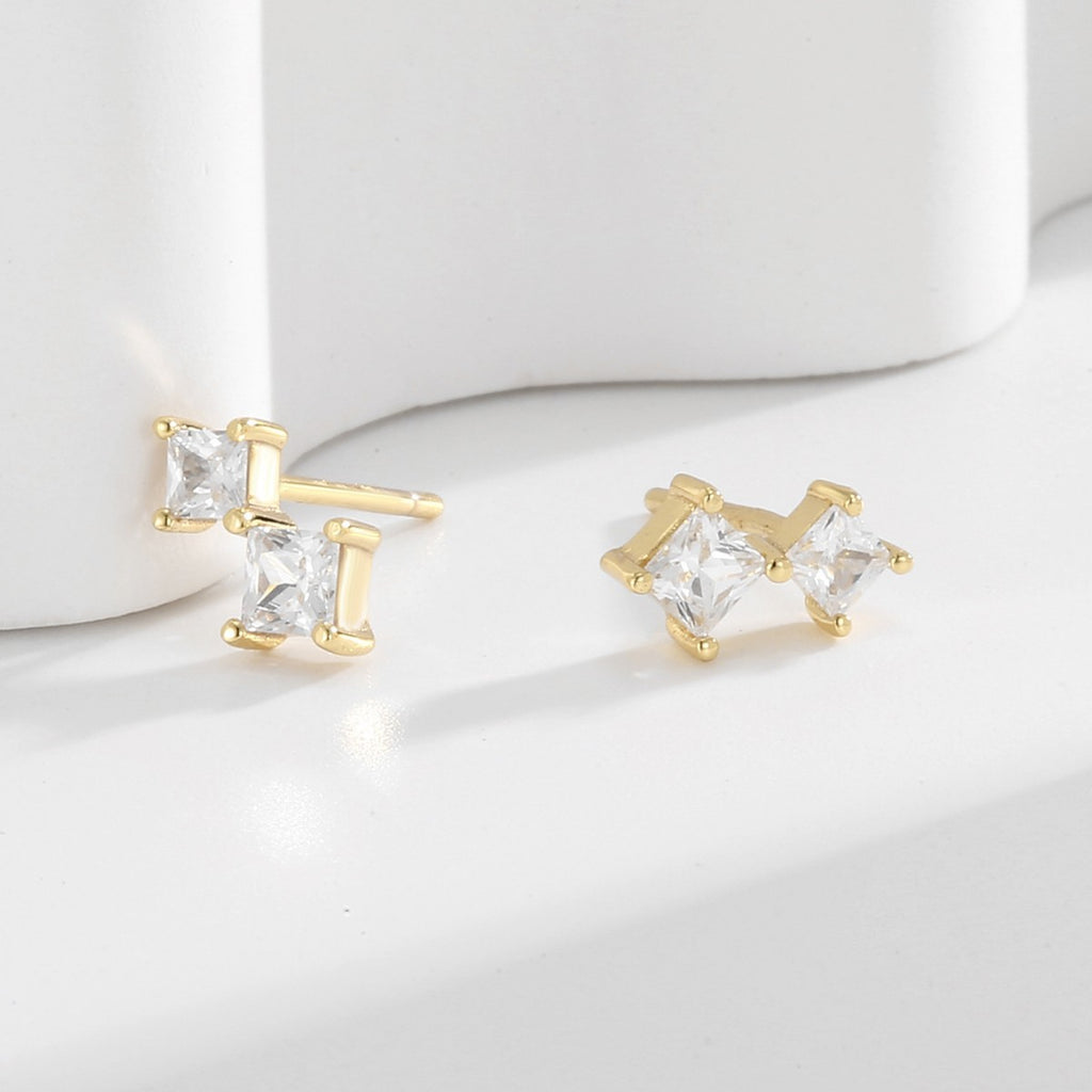 pair of gold plated 925 silver square stone stud earrings