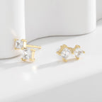 pair of gold plated 925 silver square stone stud earrings