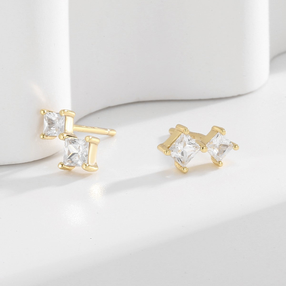 pair of gold plated 925 silver square stone stud earrings
