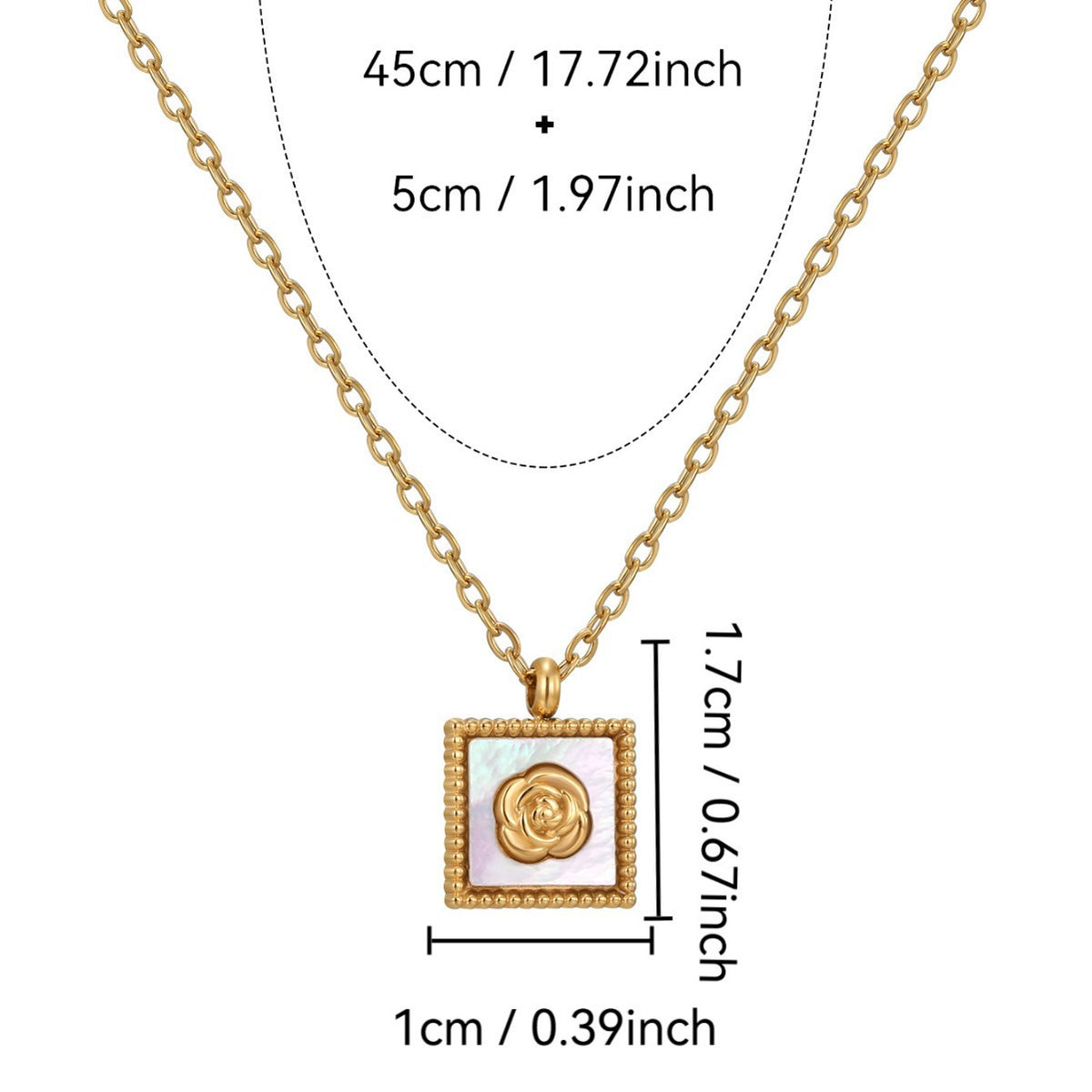 square rose pendant dimensions with 45 plus 5 cm chain