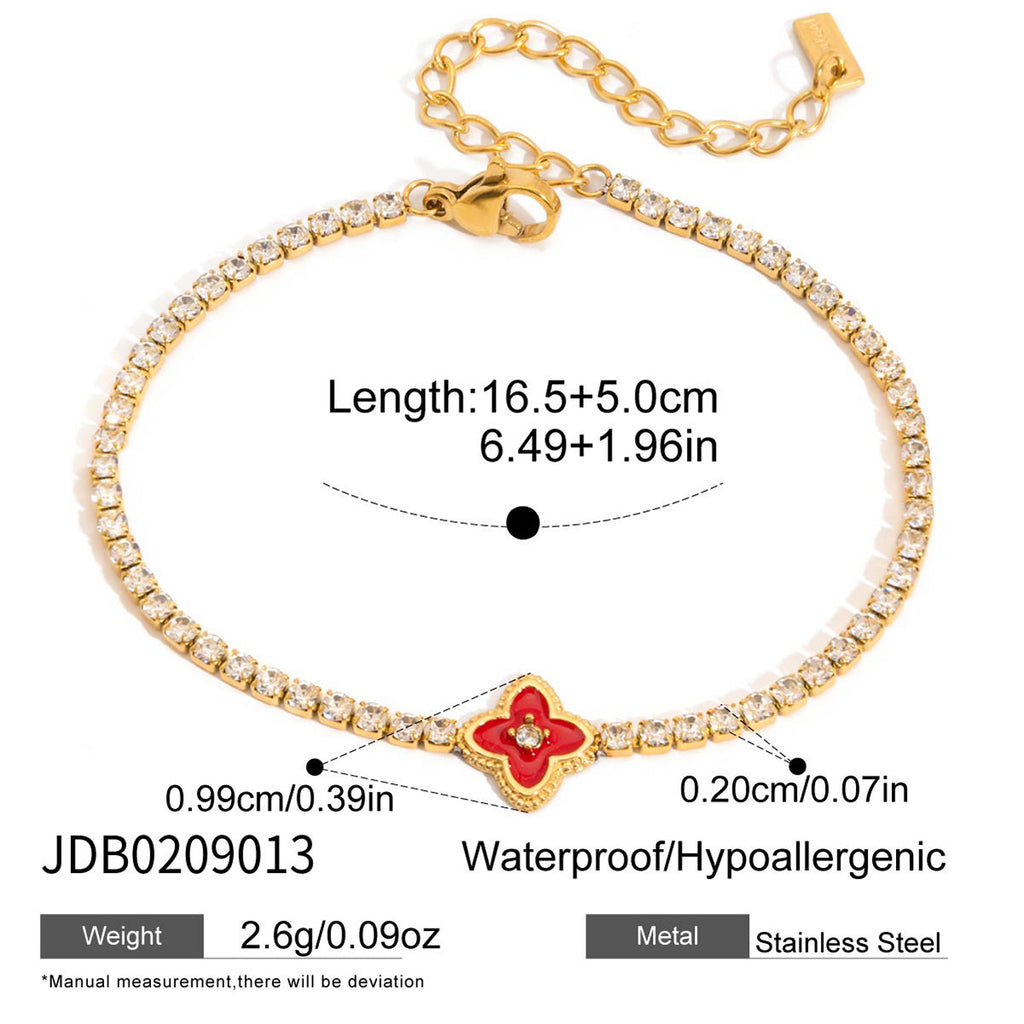 Red floral charm stone-row bracelet