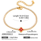Red floral charm stone-row bracelet