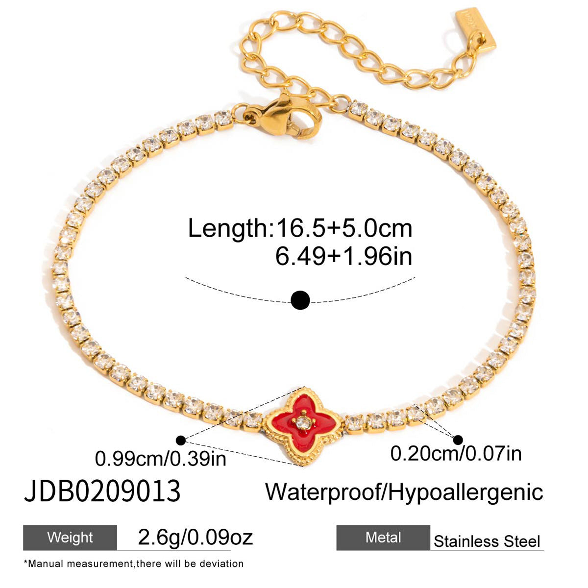 Red floral charm stone-row bracelet