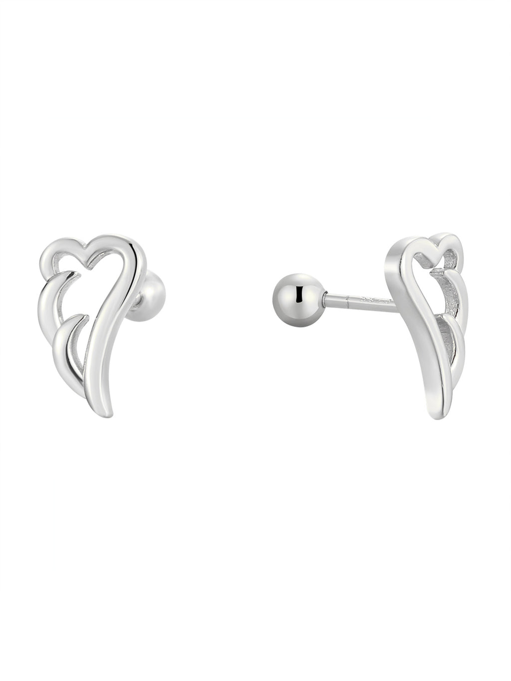 isolated silver-finish 925 silver angel wing ball-back studs