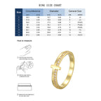 cross band ring beside an illustrated US ring size chart