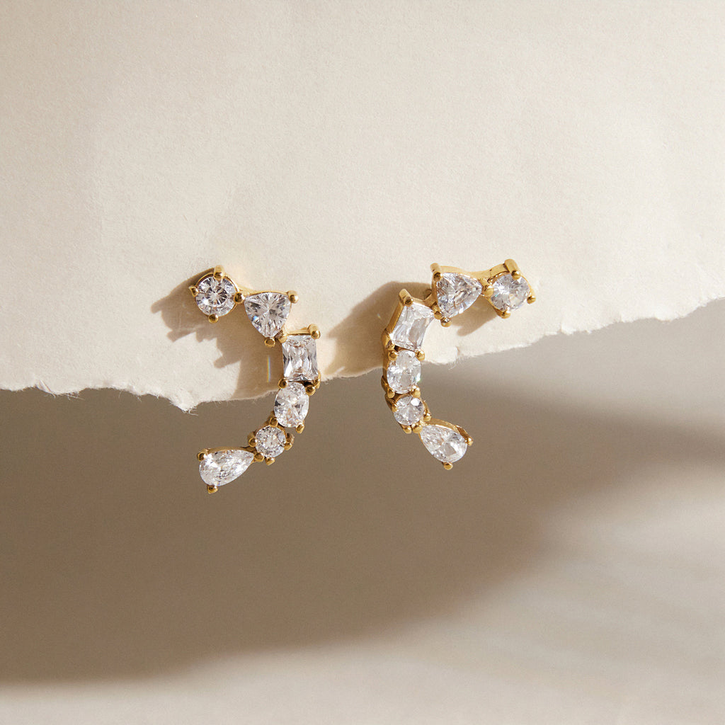 Pair of mixed-shape zirconia arc earrings