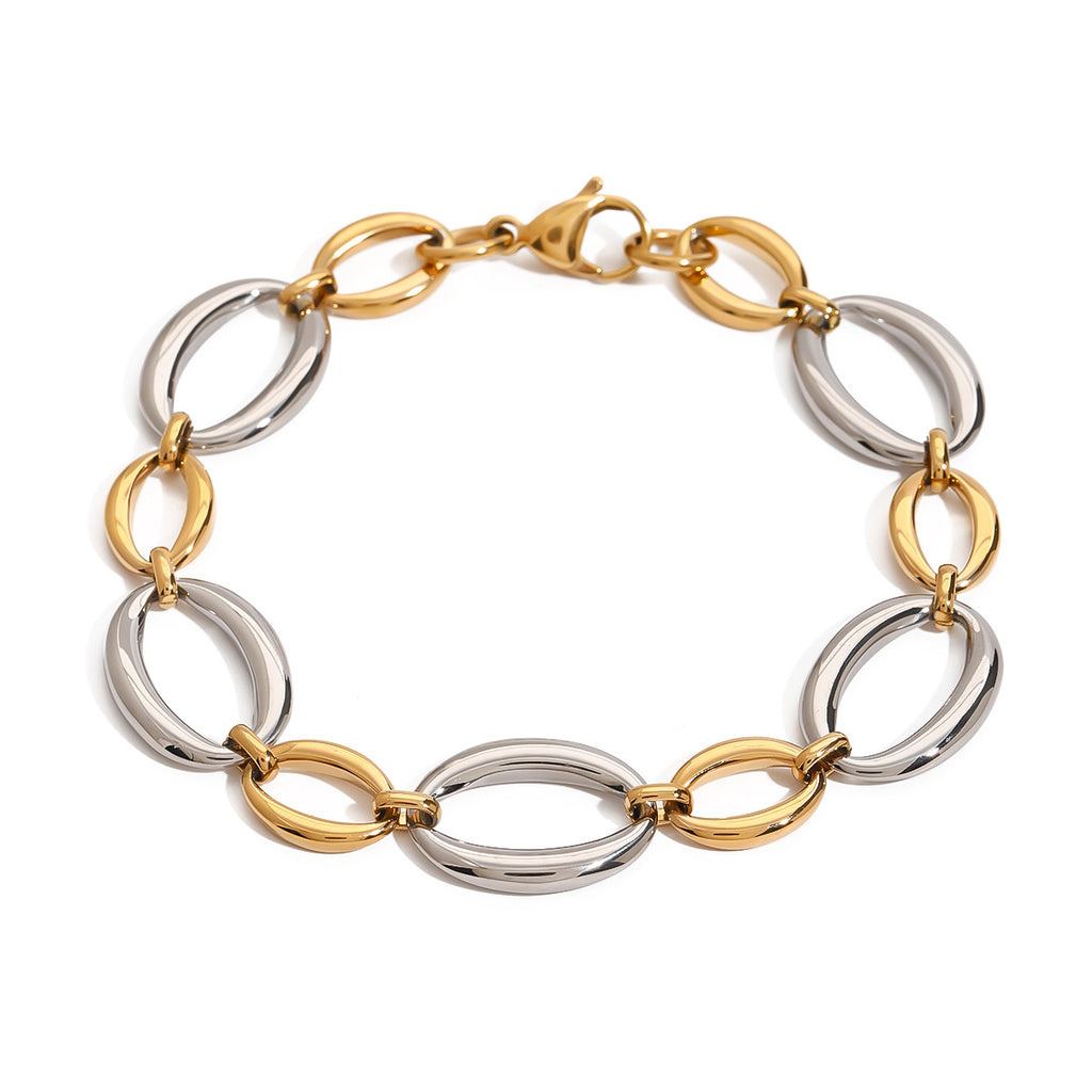 Full view of two-tone stainless steel oval link bracelet