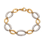 Full view of two-tone stainless steel oval link bracelet