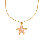 Pink enamel starfish necklace side detail
