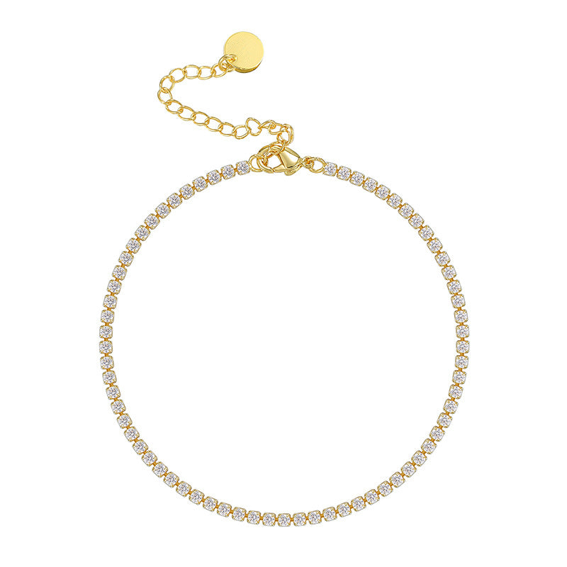 front product view of clear stone tennis anklet with extender