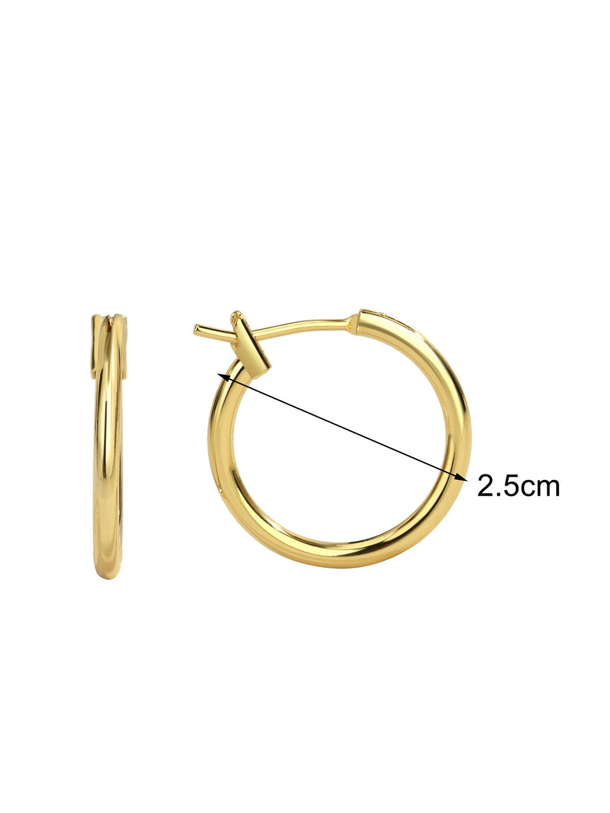 gold plated brass hoop earrings in 25 mm diameter