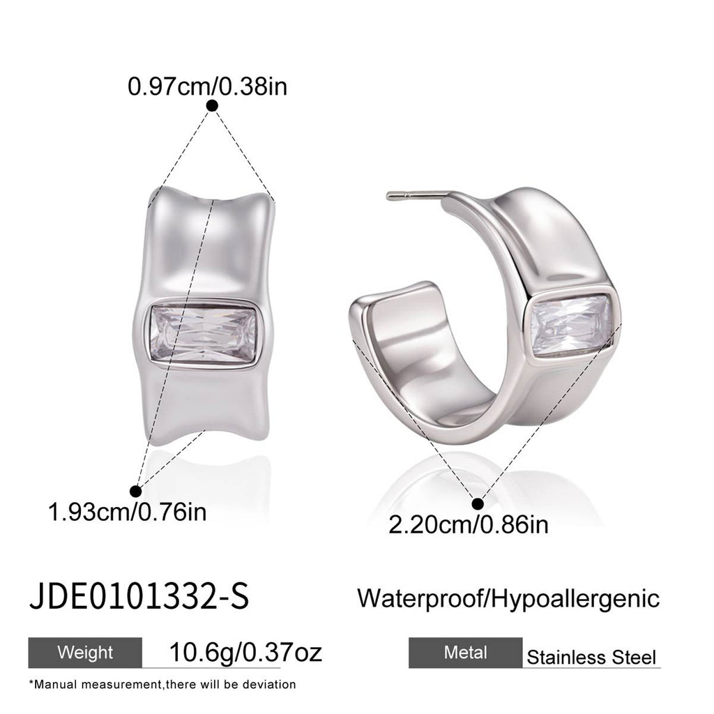 Silver-tone stainless steel hoops with size diagram