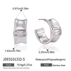 Silver-tone stainless steel hoops with size diagram