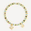gold plated clover charm bracelet with multicolor cube beads