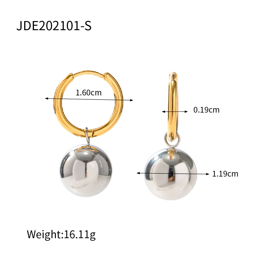 Mixed-Finish Stainless Steel Sphere Drop Hoop Earrings size and proportion reference
