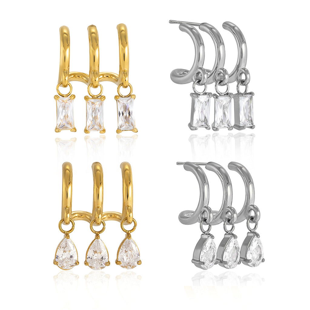 Rectangular and pear-shaped zirconia earring comparison