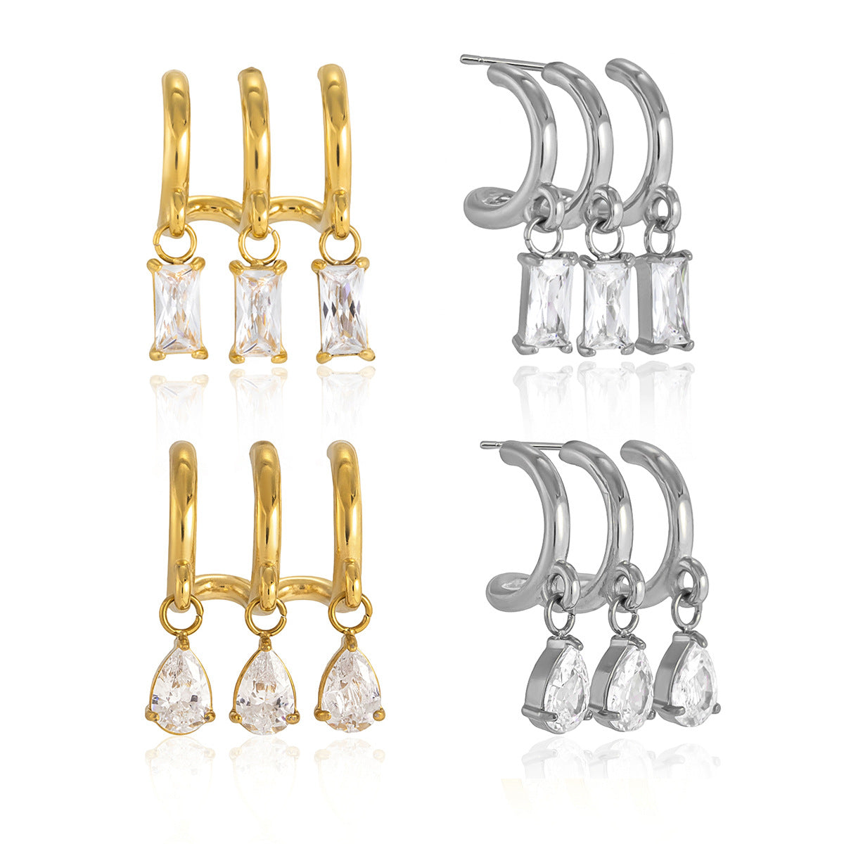 Rectangular and pear-shaped zirconia earring comparison