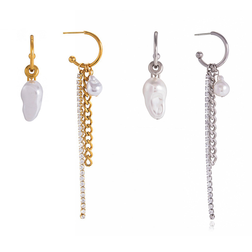gold plated and silver-finish asymmetric pearl tassel options