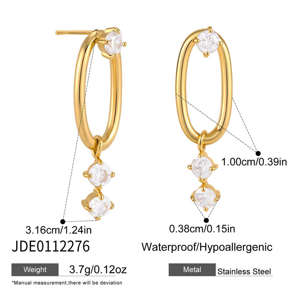 Oval link drop earring height and stone dimensions