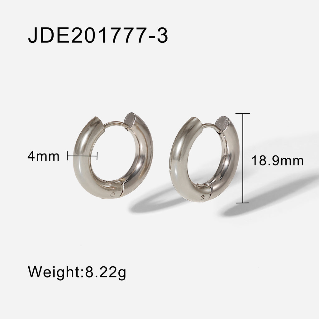 Silver-tone rounded hinged hoops with size labels