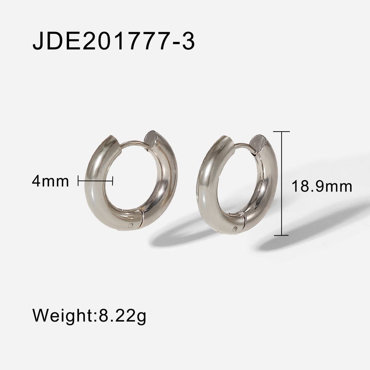 Silver-tone rounded hinged hoops with size labels